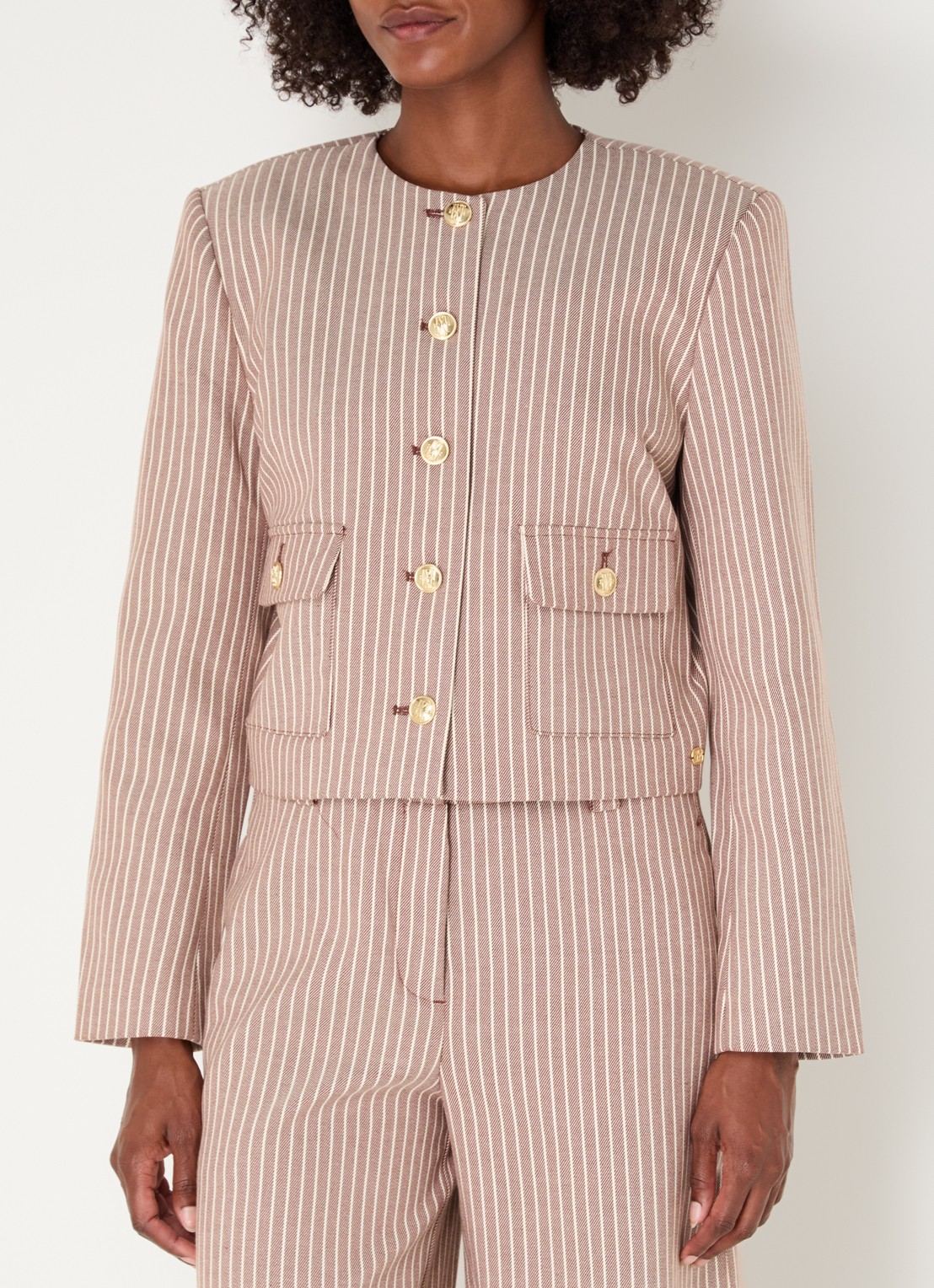 JOSH V Elira cropped blazer met streepprint - detail 3 bordeauxrood