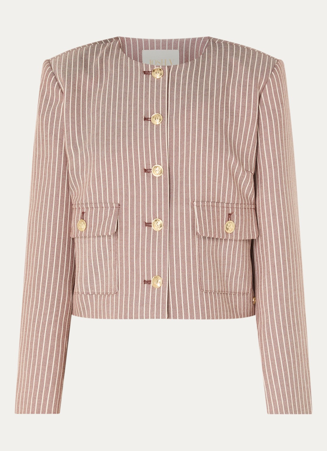 JOSH V Elira cropped blazer met streepprint - voorkant bordeauxrood