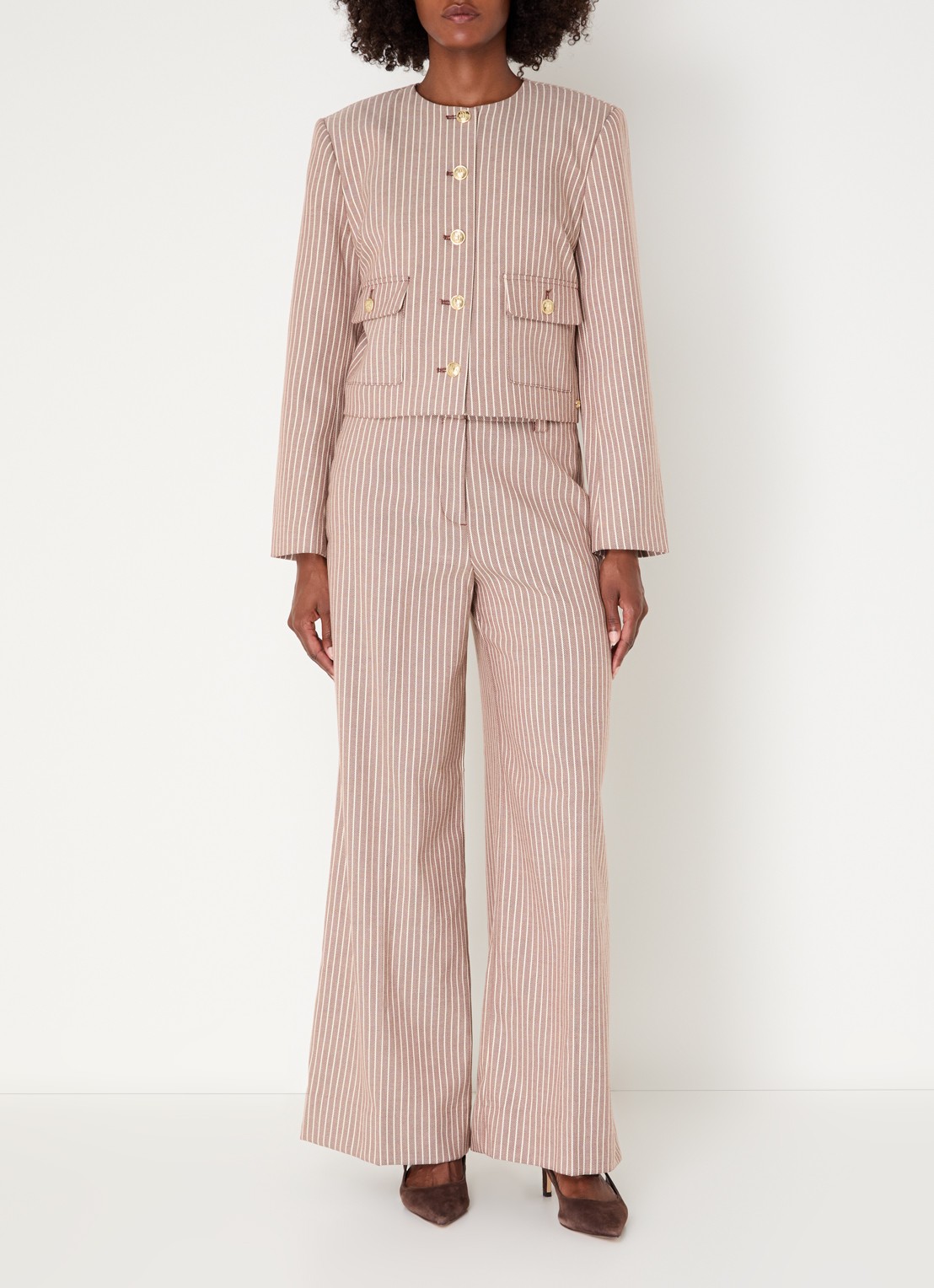 JOSH V Elira cropped blazer met streepprint - voorkant 2 bordeauxrood