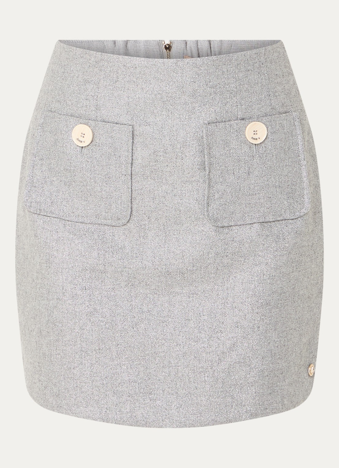 JOSH V Ellen minirok in wolblend met lurex - voorkant 2 grijs