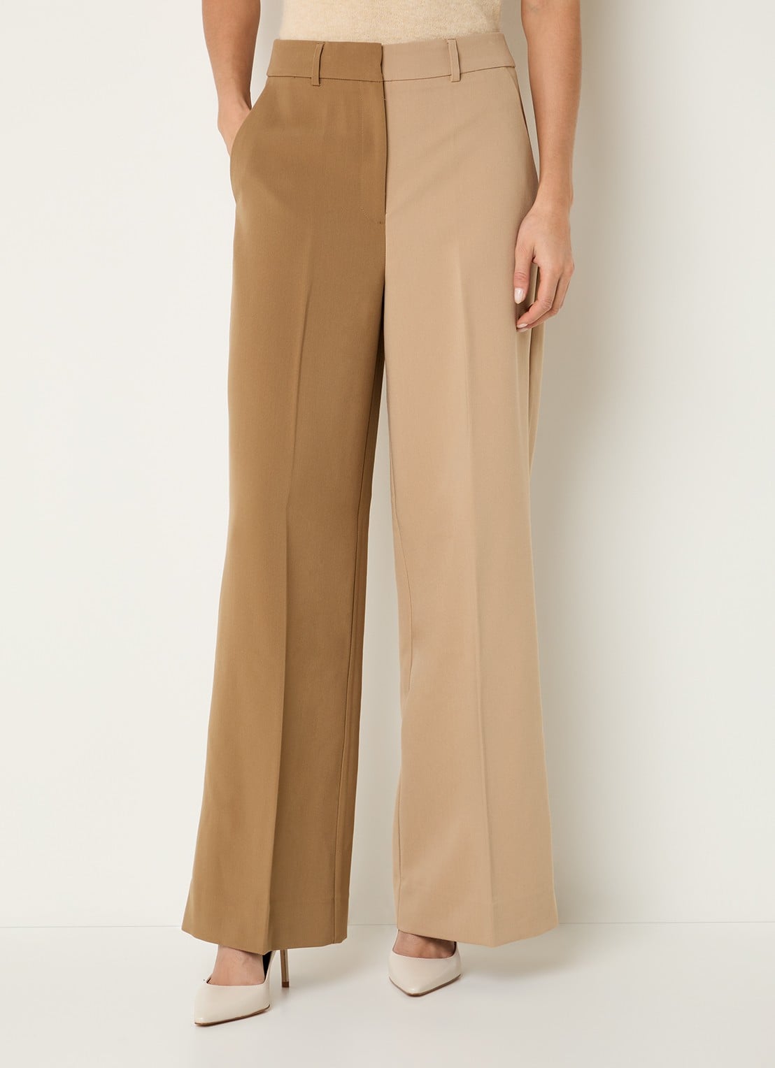 JOSH V Emma high waist loose fit pantalon met persplooi en steekzakken - detail camel