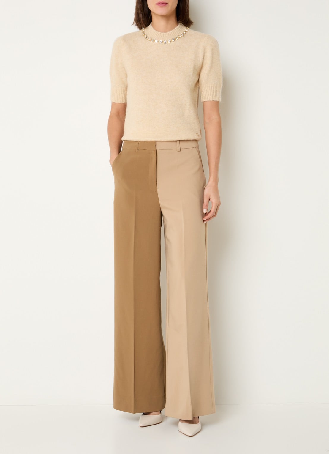 JOSH V Emma high waist loose fit pantalon met persplooi en steekzakken - voorkant 4 camel