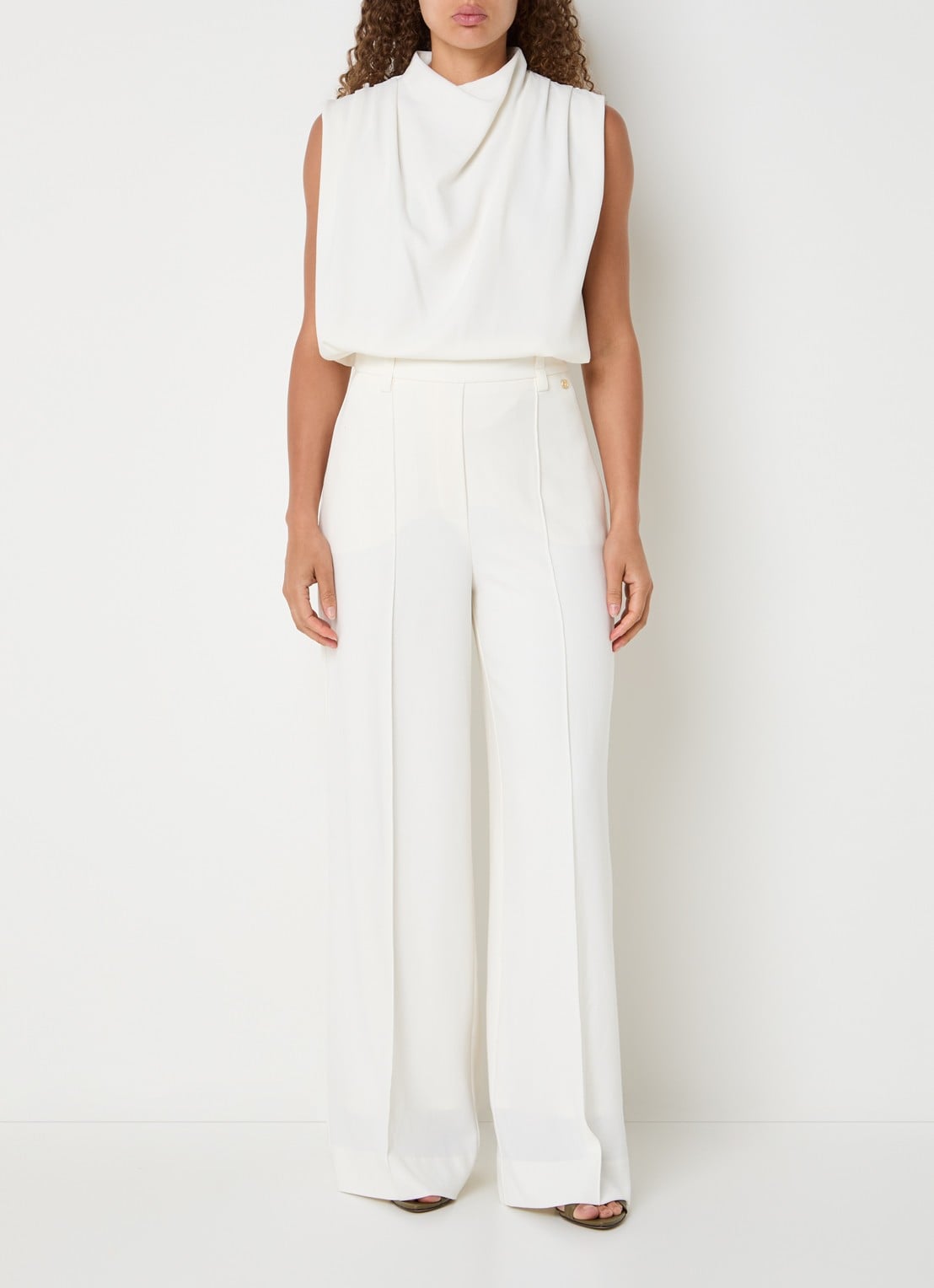 JOSH V Essa high waist straight fit pantalon met siernaad - voorkant 4 gebroken wit