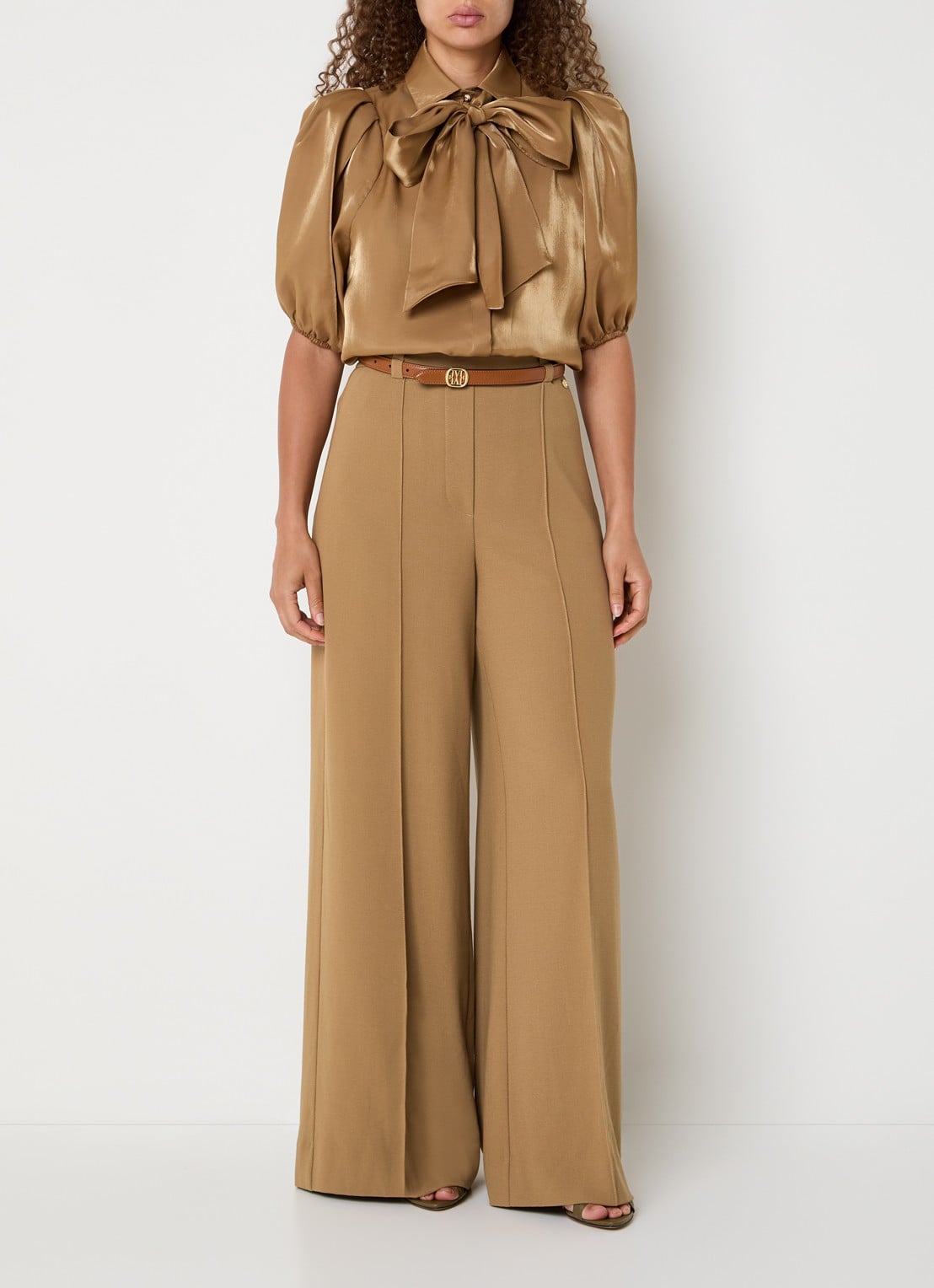 JOSH V Essa high waist straight fit pantalon met siernaad - voorkant 4 camel