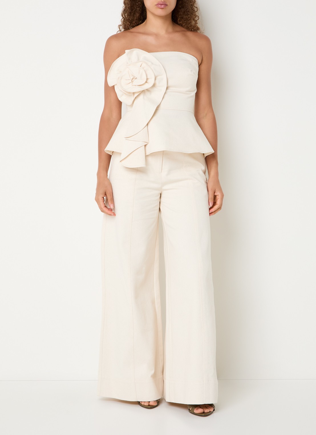 JOSH V Ferra strapless top van denim met applicatie - voorkant 2 creme