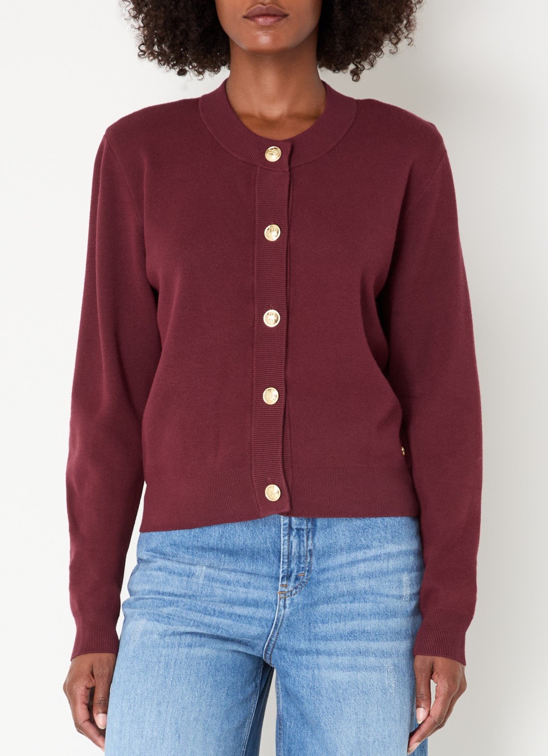 JOSH V Fliss fijngebreid vest met stretch - detail 3 bordeauxrood