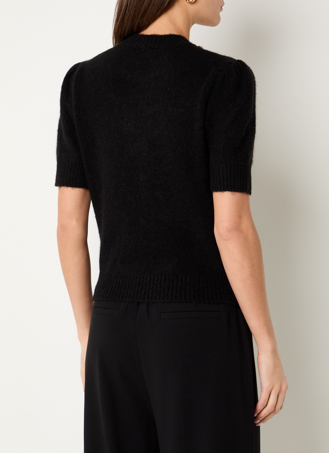 JOSH V Franka fijngebreide top in alpaca wolblend met strass - achterkant zwart