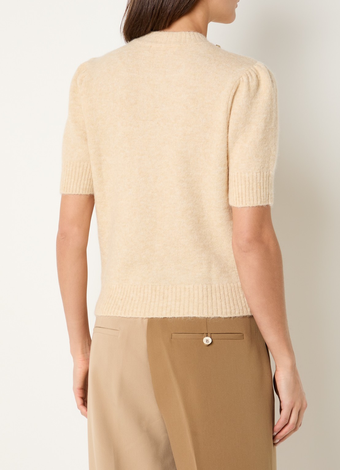 JOSH V Franka fijngebreide top in alpaca wolblend met strass - achterkant 3 beige