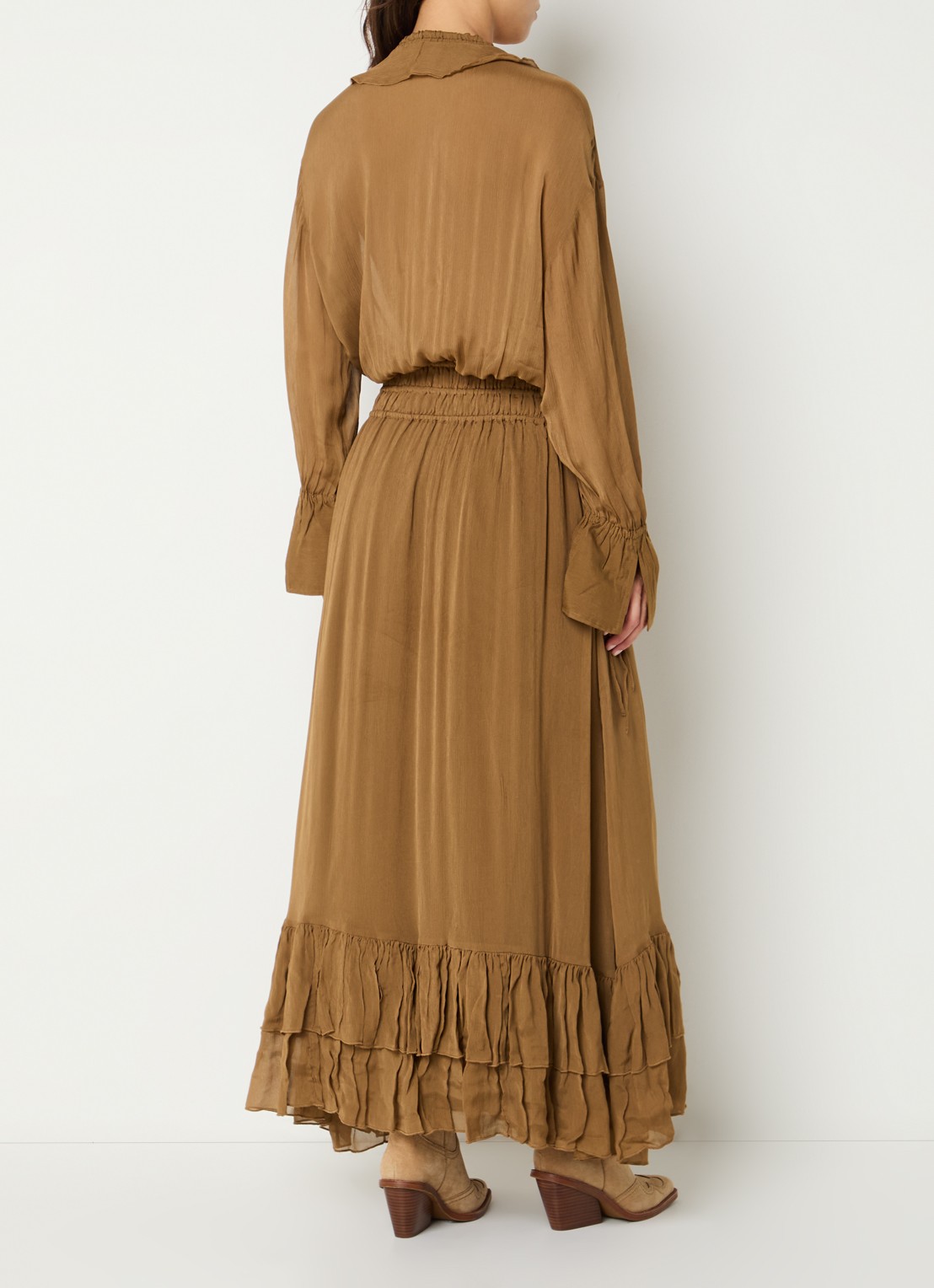 JOSH V Gisele maxi jurk met volant - achterkant 2 cognac