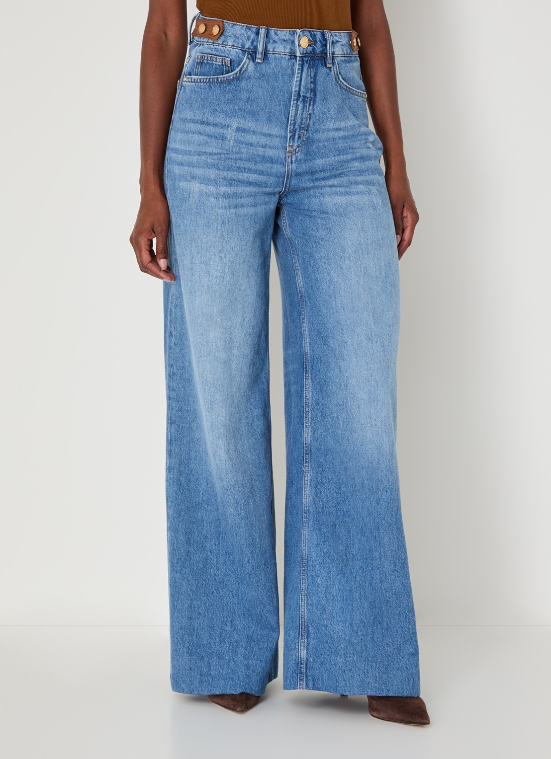 JOSH V Gloria high waist wide leg jeans met lichte wassing - detail 3 indigo