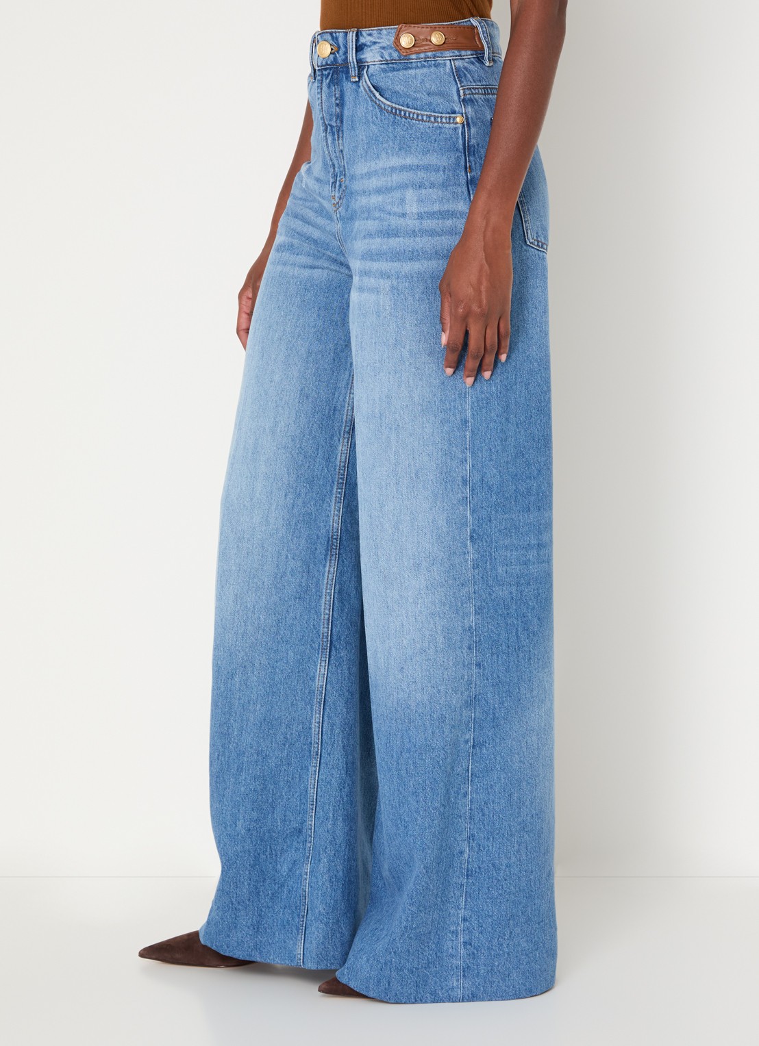 JOSH V Gloria high waist wide leg jeans met lichte wassing - detail 4 indigo