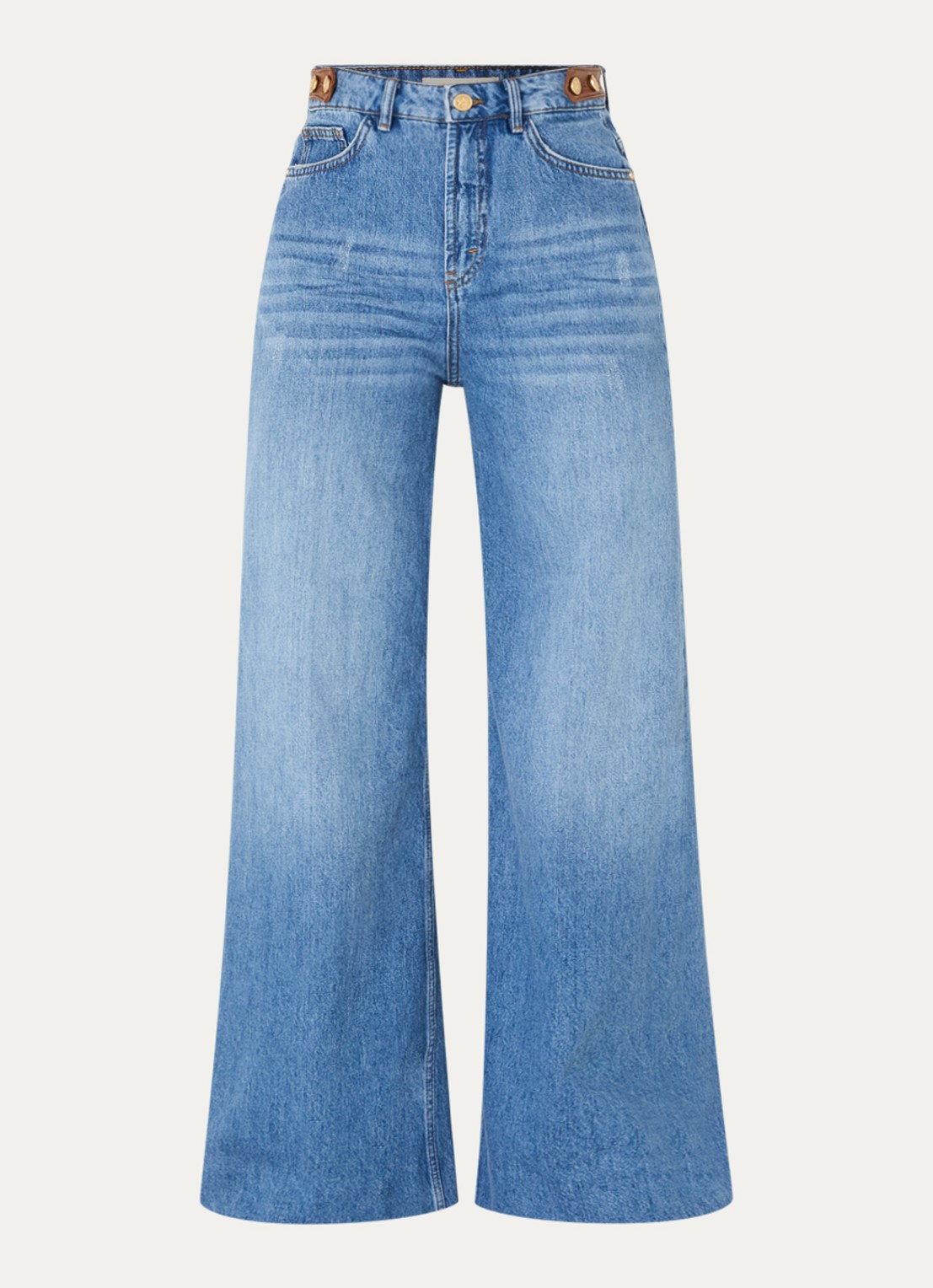JOSH V Gloria high waist wide leg jeans met lichte wassing - voorkant indigo