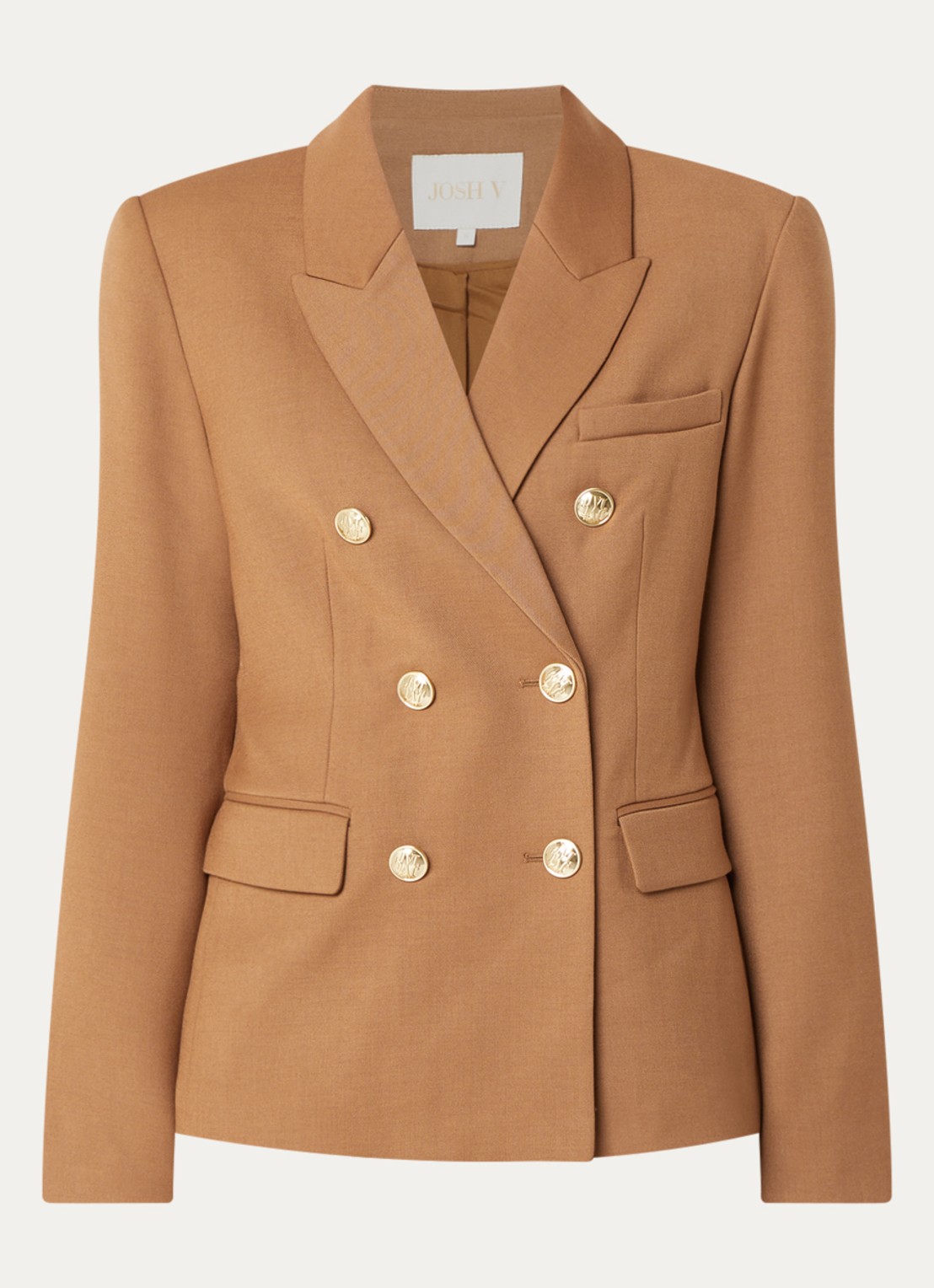 JOSH V Heidi double-breasted blazer met klepzakken - voorkant cognac