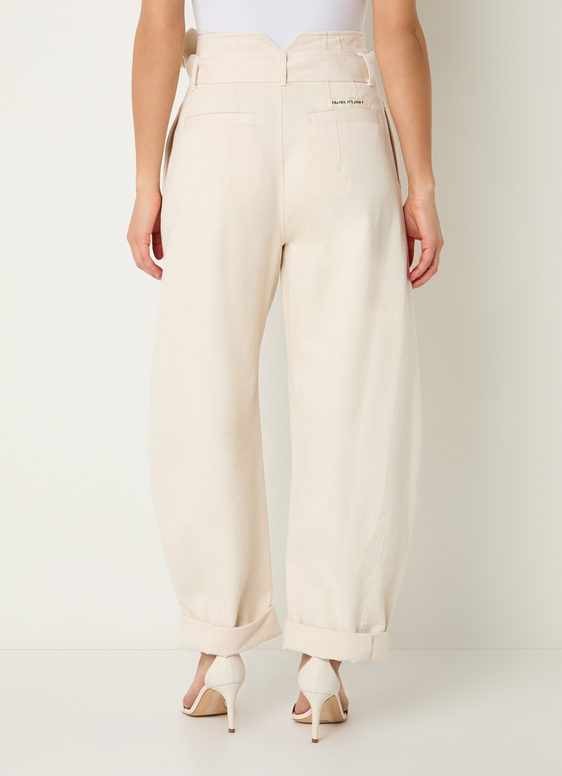 JOSH V High waist wide fit jeans met ceintuur - achterkant creme
