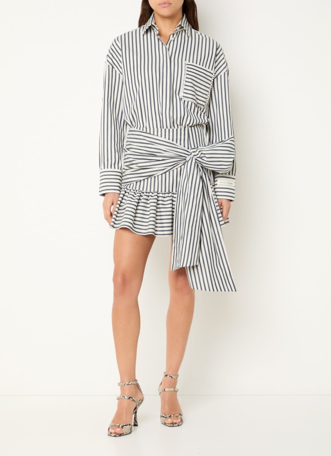 JOSH V Hollis minirok met streepprint en strikdetail - voorkant 2 donkerblauw