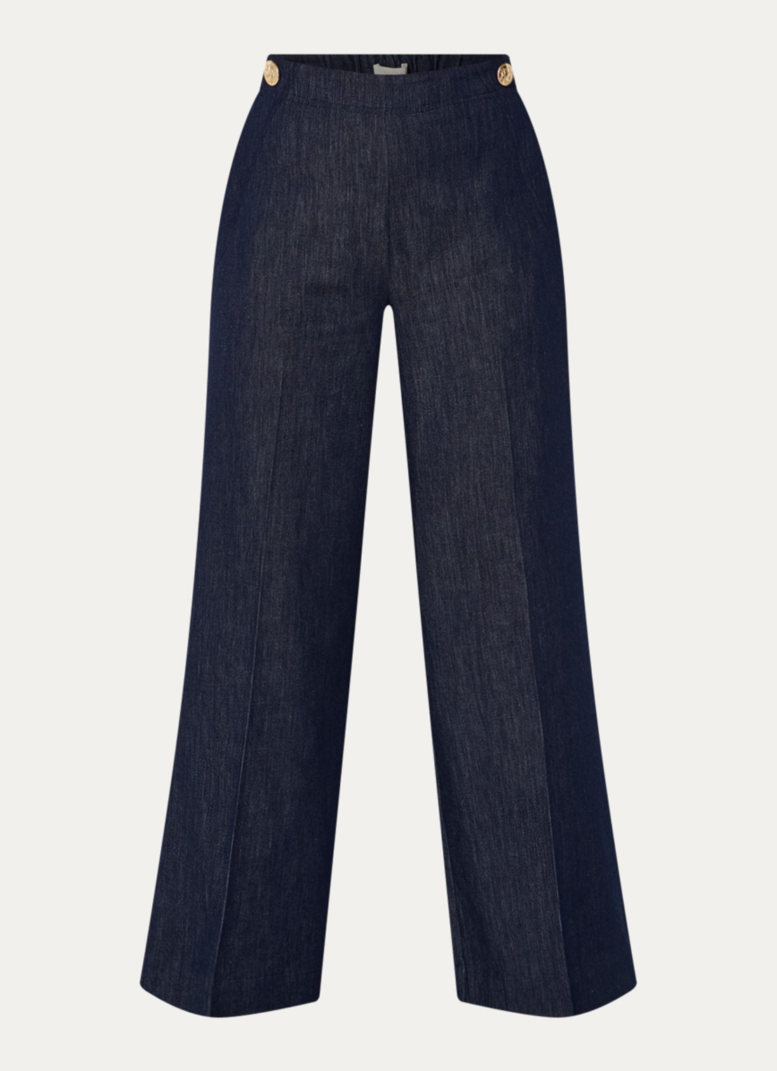JOSH V Indra high waist wide fit broek van chambray met knoopdetail - voorkant indigo