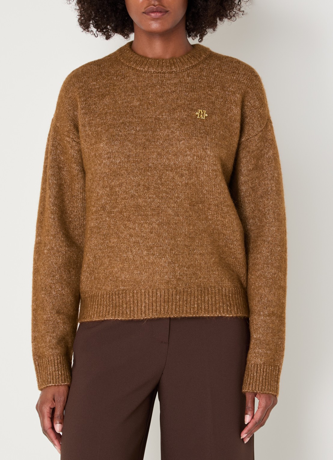 JOSH V Ize fijngebreide trui in alpaca wolblend - detail cognac