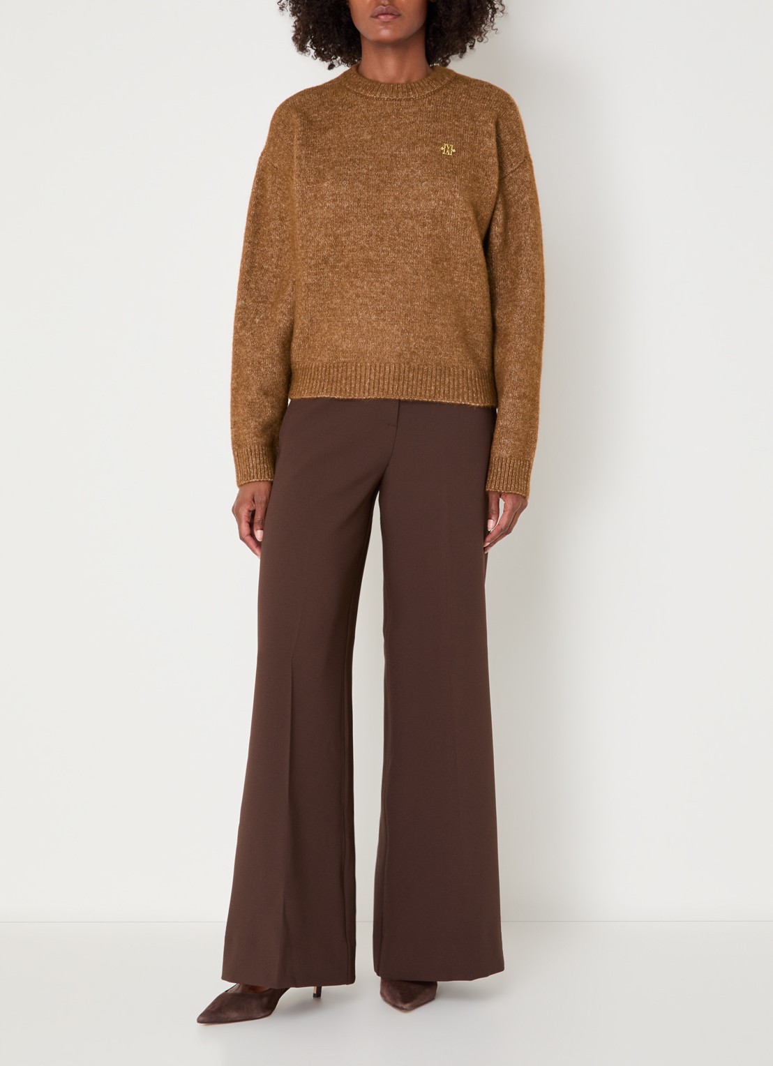 JOSH V Ize fijngebreide trui in alpaca wolblend - voorkant 4 cognac
