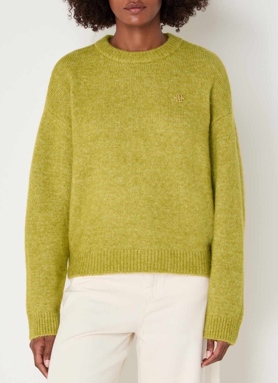 JOSH V Ize fijngebreide trui in alpaca wolblend - detail mosgroen