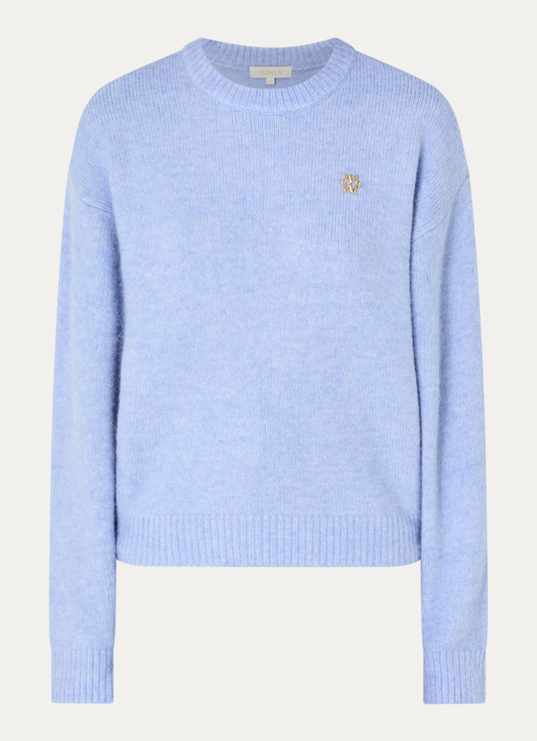 JOSH V Ize fijngebreide trui in alpaca wolblend - voorkant 3 blauw