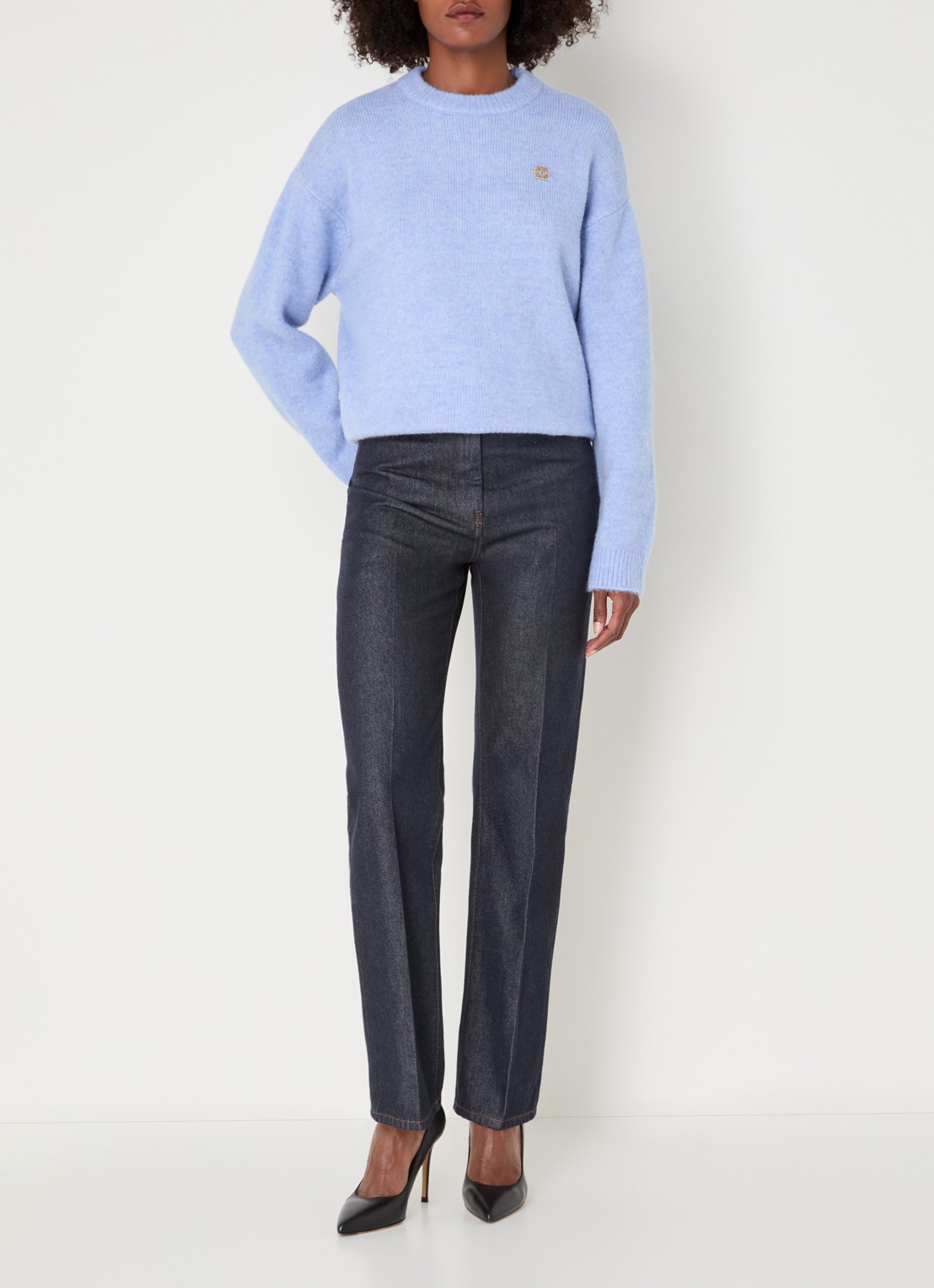 JOSH V Ize fijngebreide trui in alpaca wolblend - voorkant 4 blauw