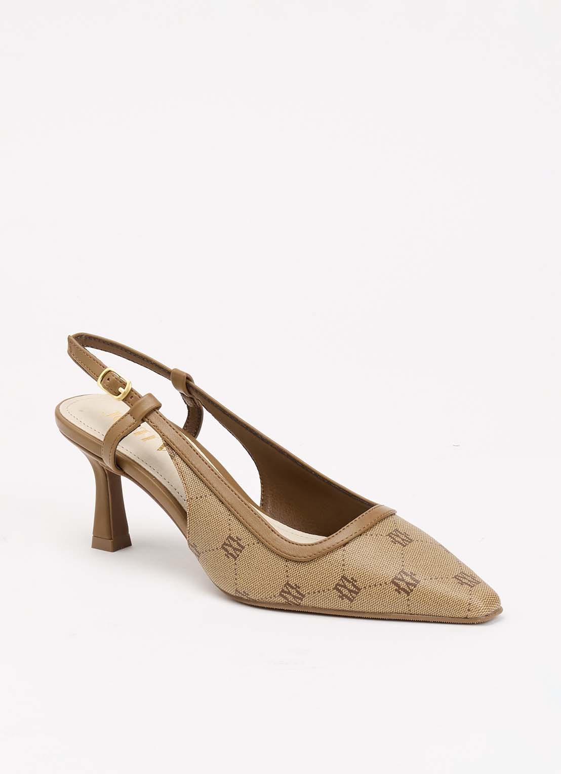 JOSH V Jinthe slingback met logoprint - voorkant 5 lichtbruin