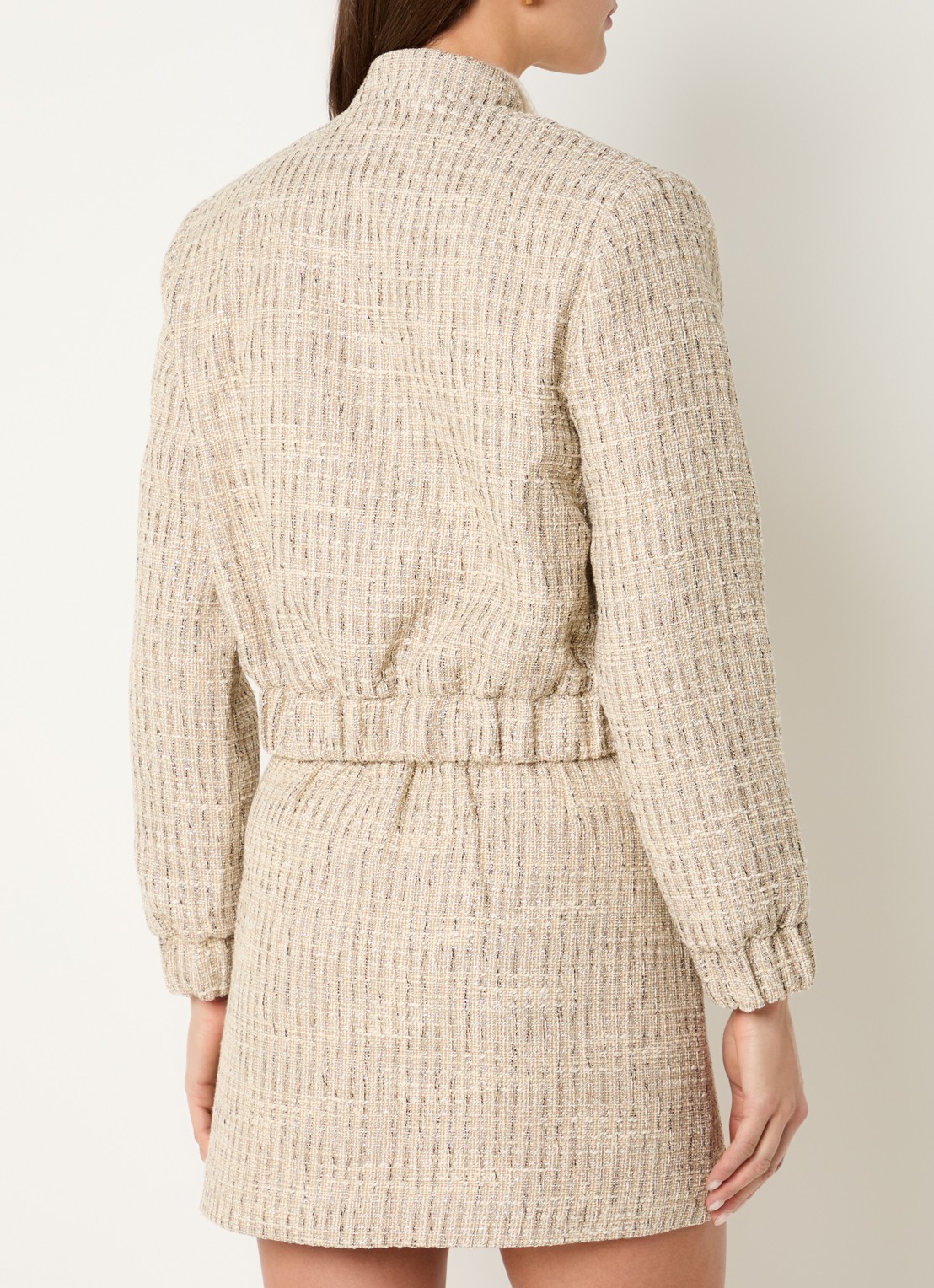 JOSH V Junia cropped bomberjack met tweed-look en schoudervulling - achterkant 3 creme