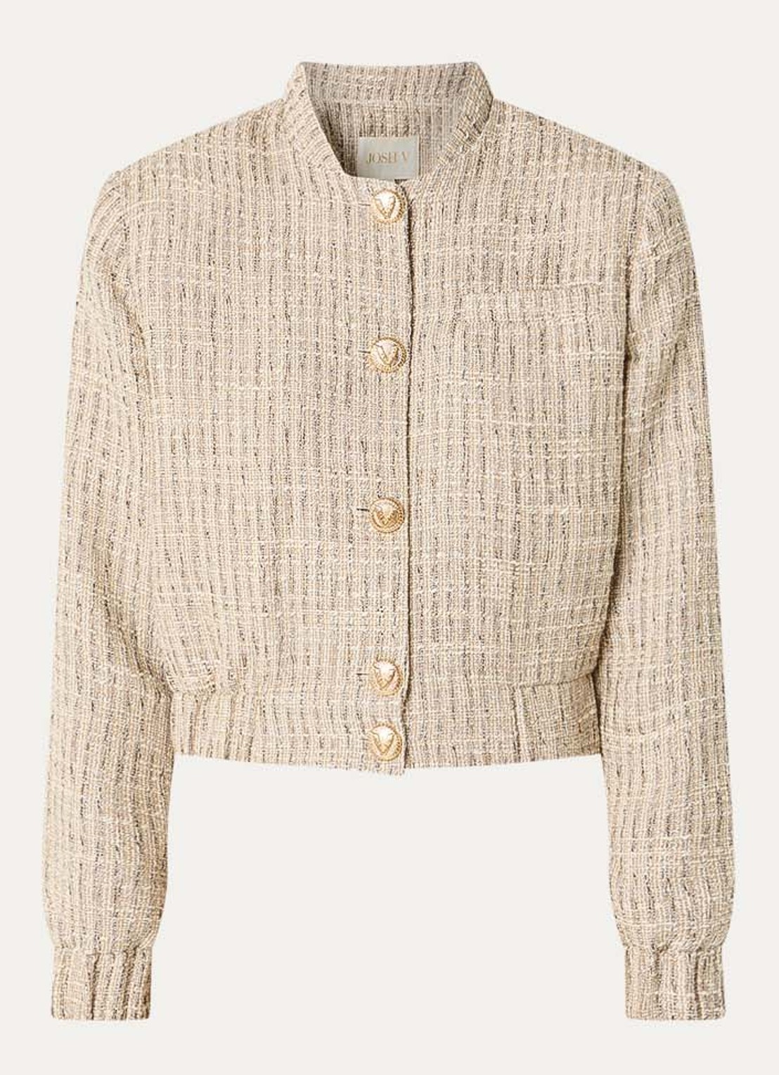 JOSH V Junia cropped bomberjack met tweed-look en schoudervulling - voorkant creme