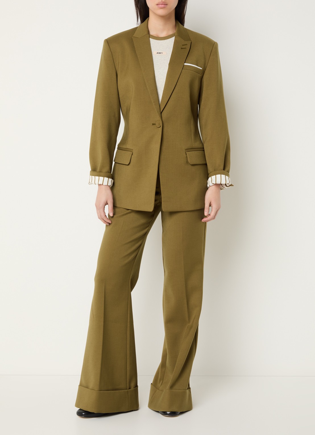 JOSH V Kanan getailleerde blazer met schoudervulling  - voorkant 3 mosgroen