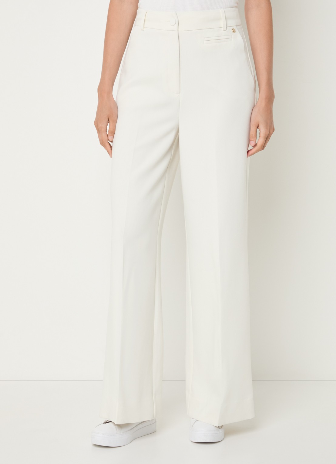 JOSH V Kate high waist wide fit pantalon met steekzakken - detail gebroken wit