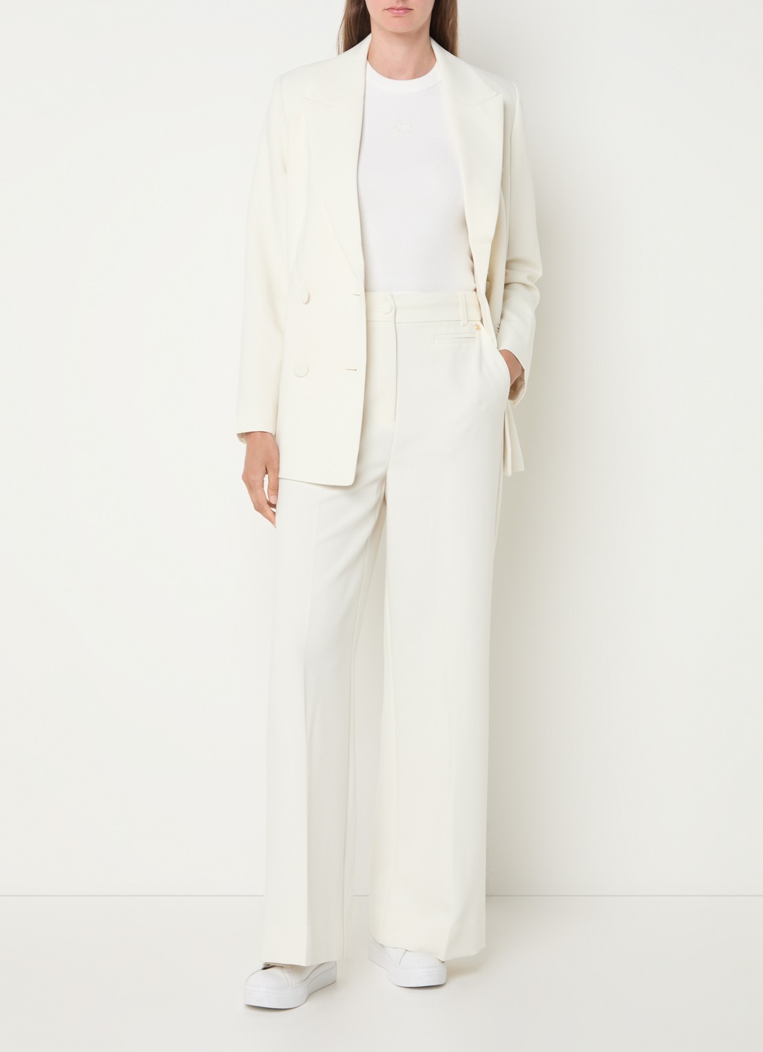 JOSH V Kate high waist wide fit pantalon met steekzakken - voorkant 5 gebroken wit
