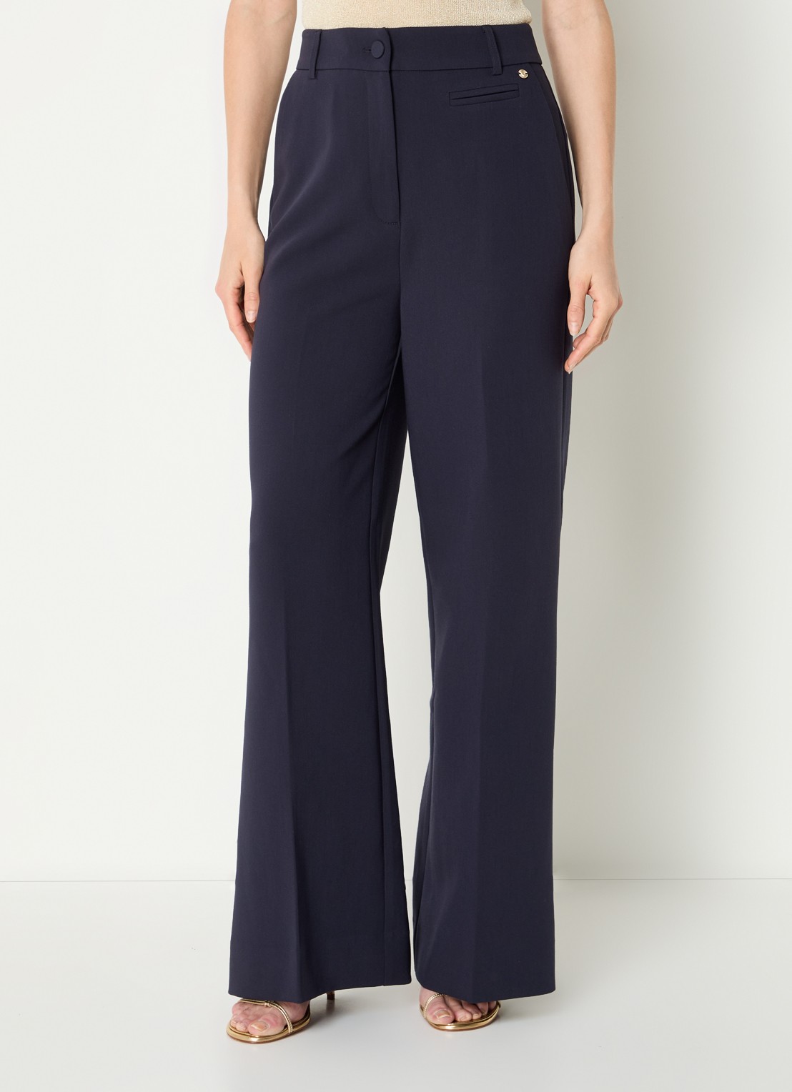 JOSH V Kate high waist wide fit pantalon met steekzakken - detail 3 donkerblauw