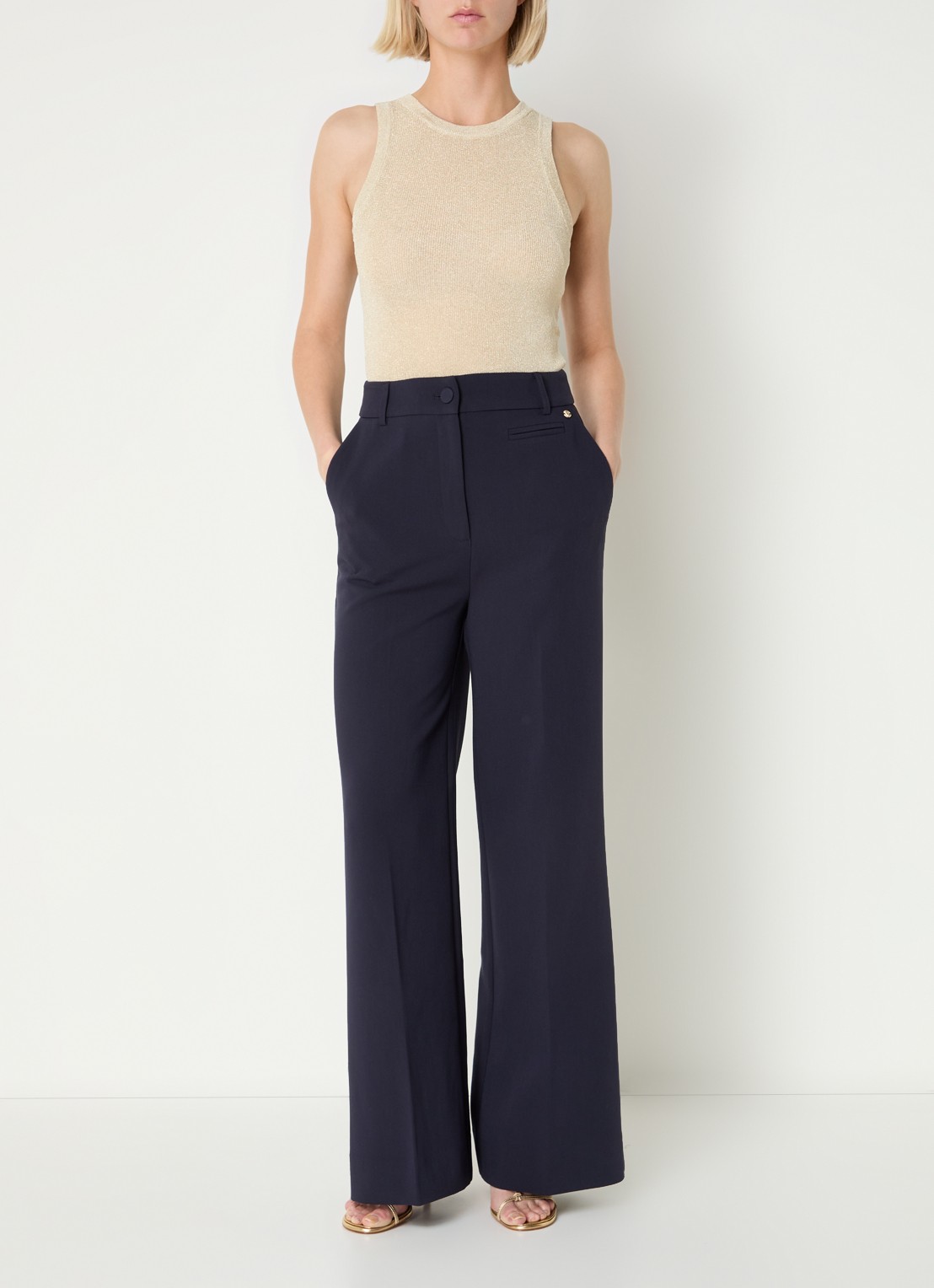 JOSH V Kate high waist wide fit pantalon met steekzakken - voorkant 2 donkerblauw