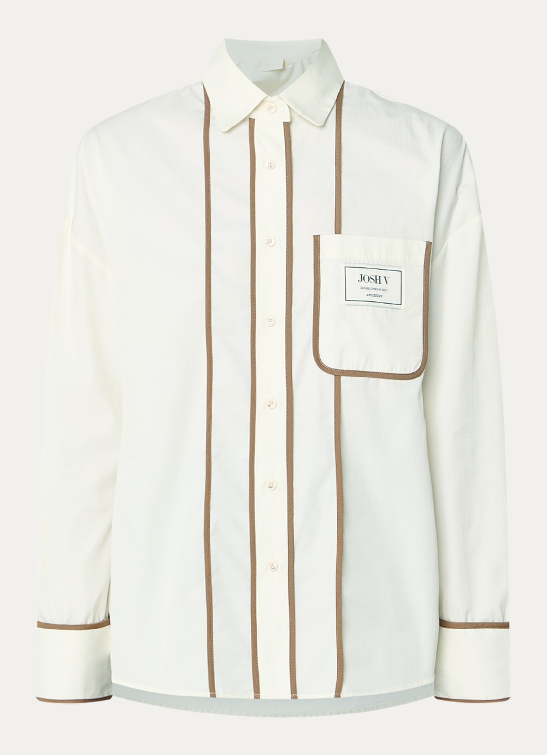 JOSH V Kea blouse met borstzak en logo - voorkant 3 gebroken wit