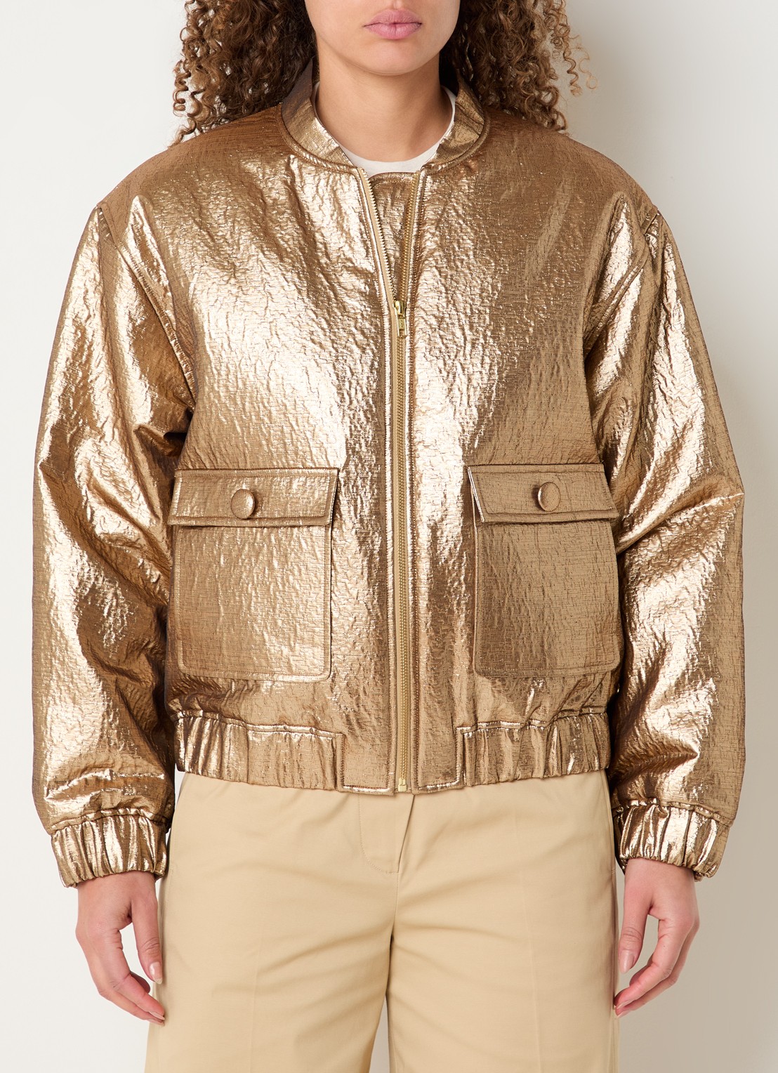 JOSH V Kelsey gewatteerd bomberjack met klepzakken en metallic finish - detail 4 goud