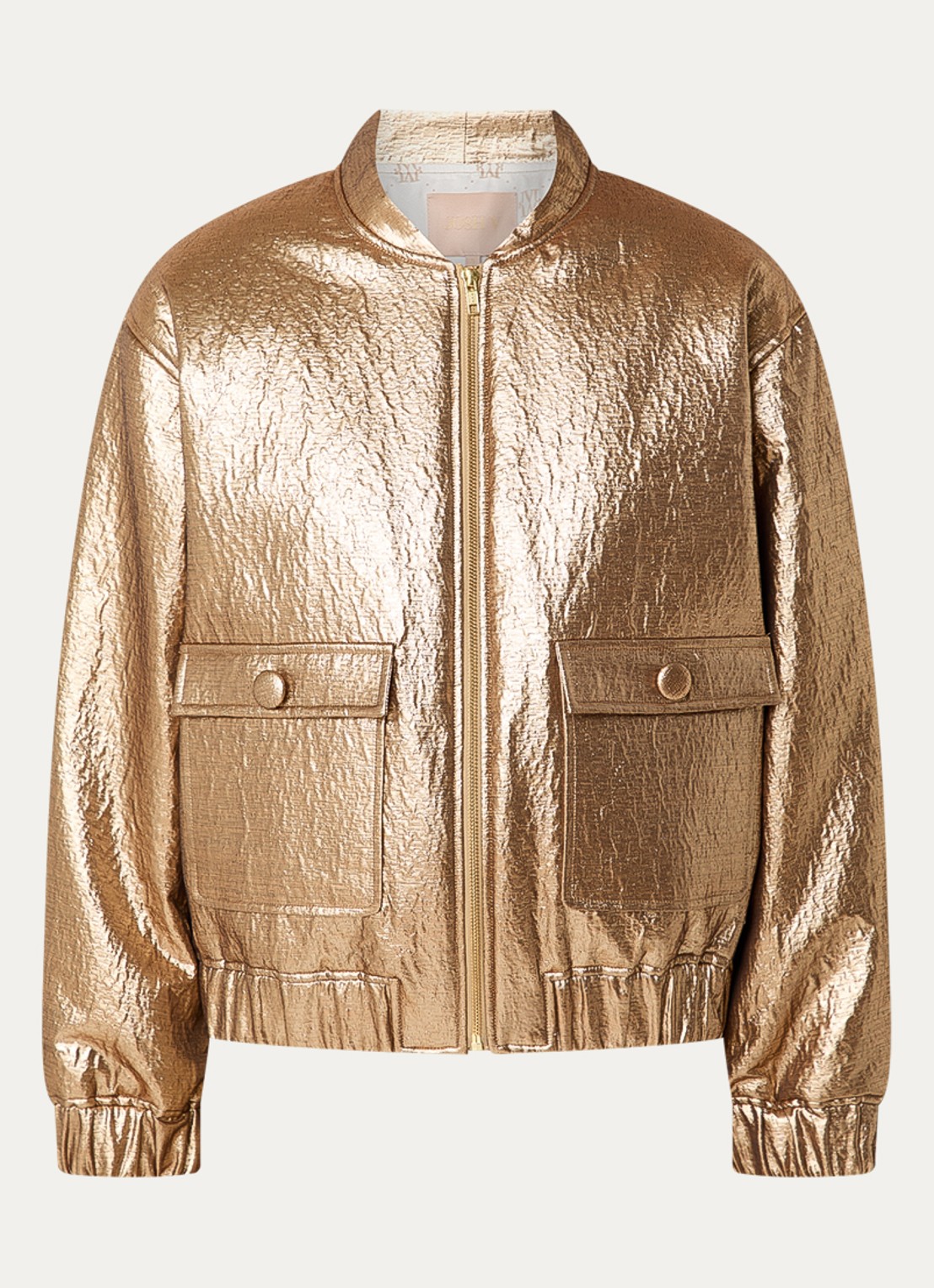 JOSH V Kelsey gewatteerd bomberjack met klepzakken en metallic finish - voorkant 2 goud