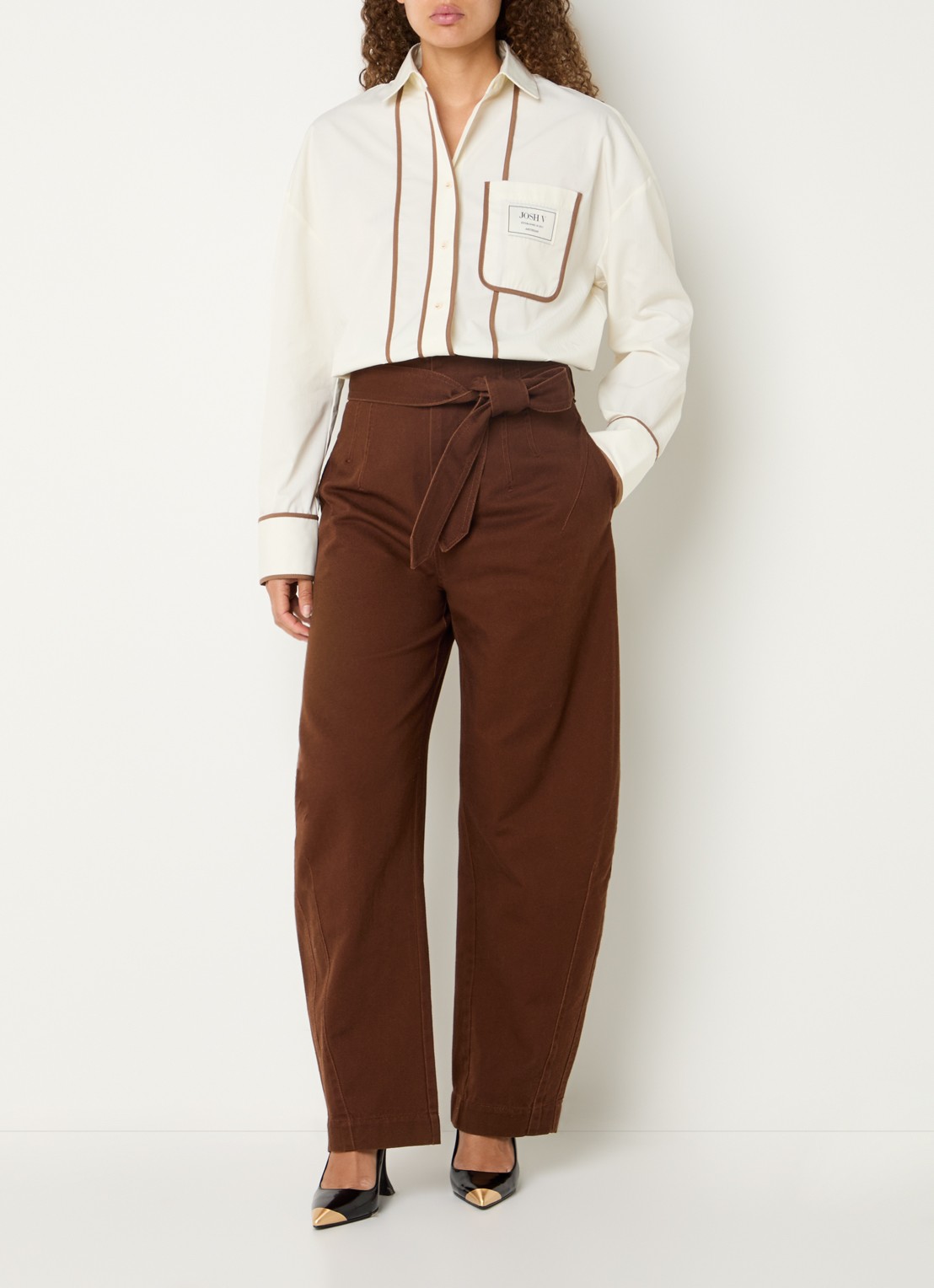 JOSH V Kian high waist tapered jeans met gekleurde wassing - voorkant 4 bruin