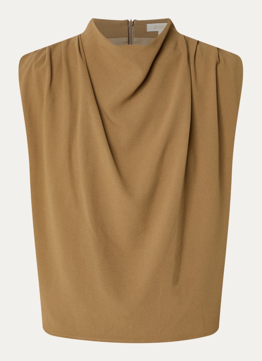 JOSH V Kiana mouwloze top met ruches - voorkant 2 camel