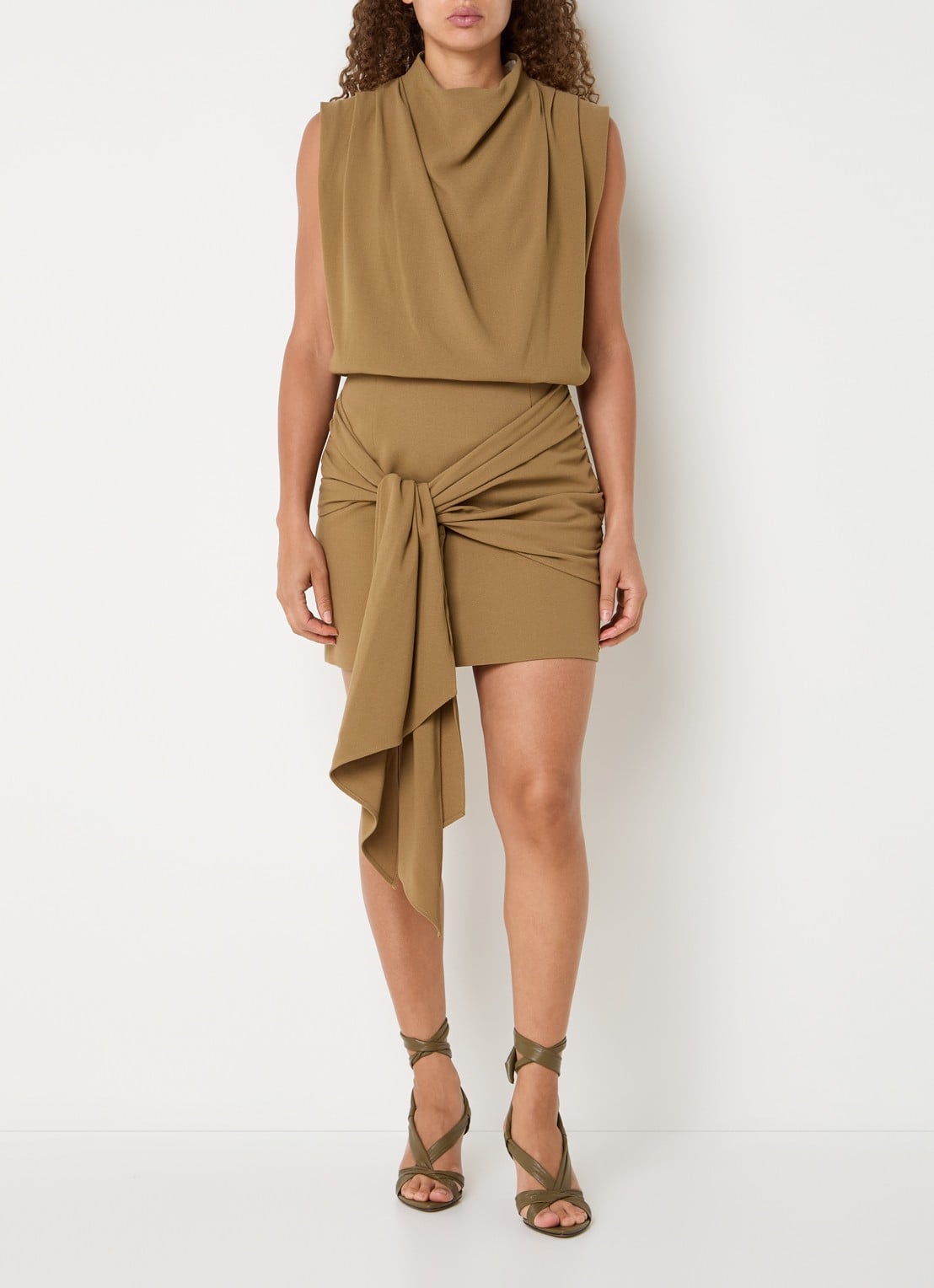 JOSH V Kiana mouwloze top met ruches - voorkant 3 camel