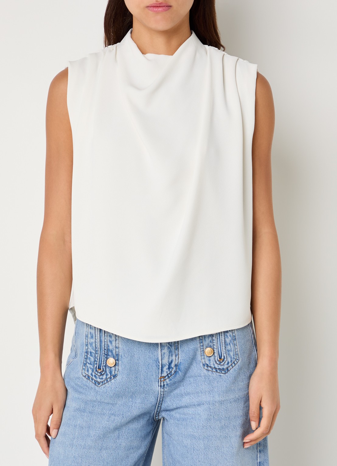 JOSH V Kiana mouwloze top - detail gebroken wit