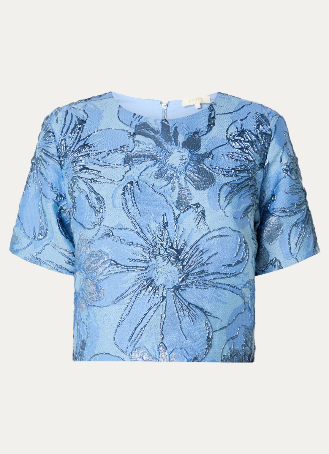 JOSH V Kiliana crop top met jacquard dessin en schoudervulling - voorkant 2 blauw