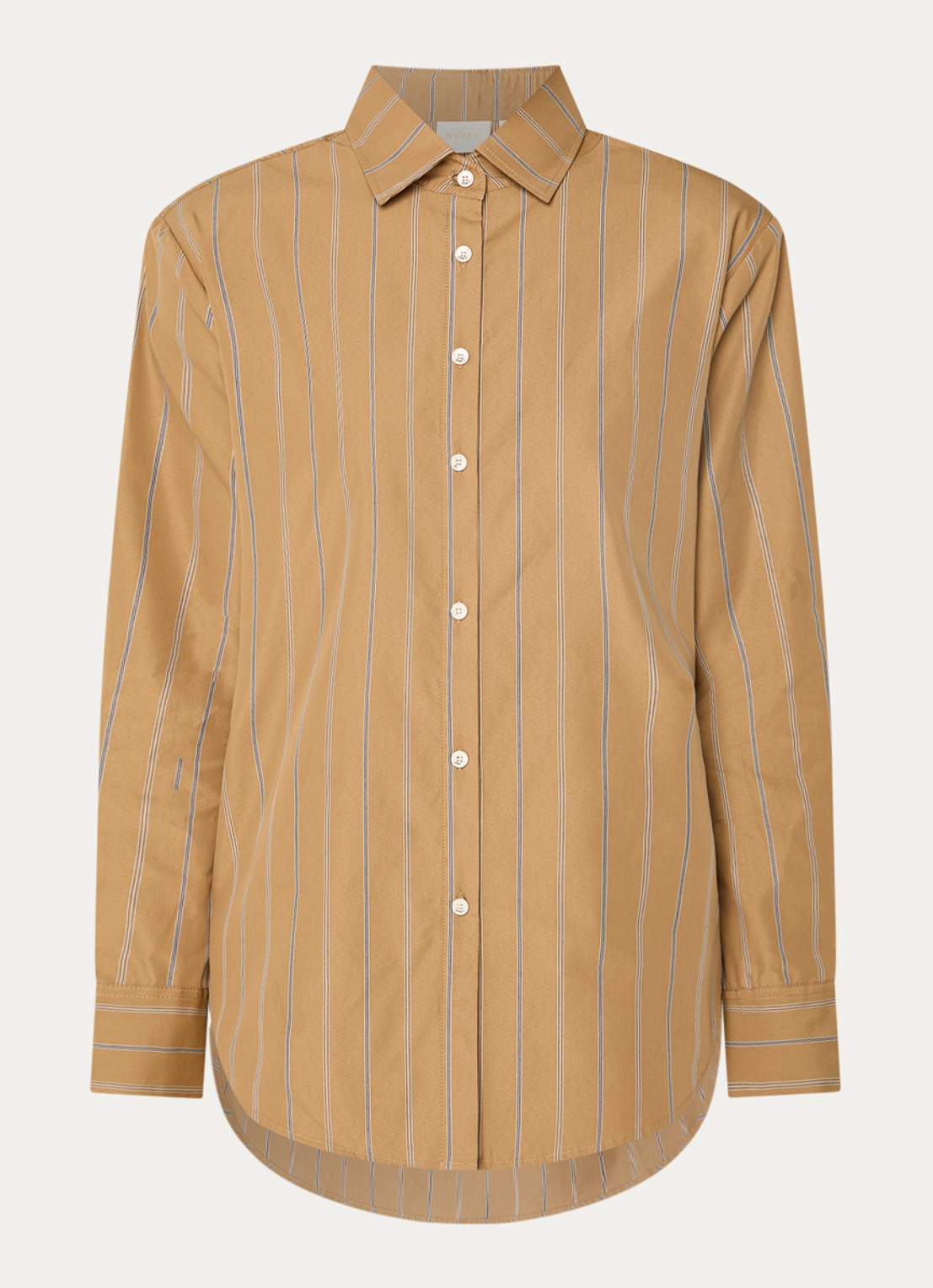 JOSH V Kolly blouse met streepprint en schoudervulling - voorkant 3 camel