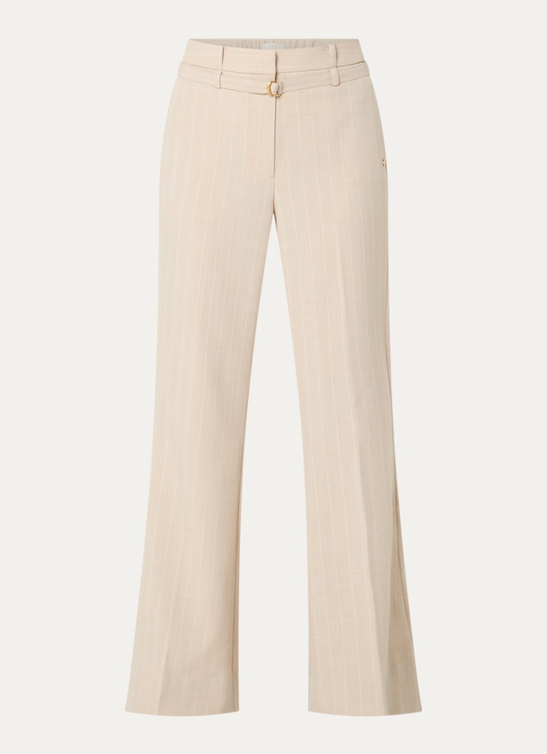 JOSH V Kora high waist flared fit pantalon met krijtstreep en ceintuur - voorkant 2 beige