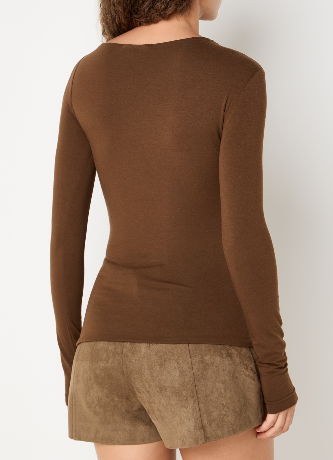 JOSH V Lenie top met ruches en asymmetrische hals - achterkant 2 bruin