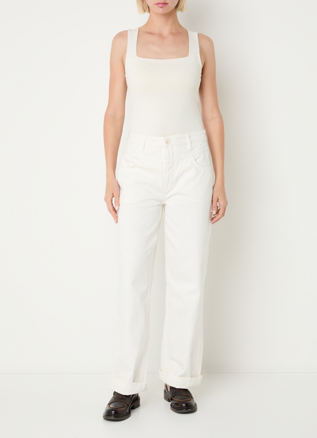 JOSH V Linde tanktop met rechthoekige hals - voorkant 3 creme