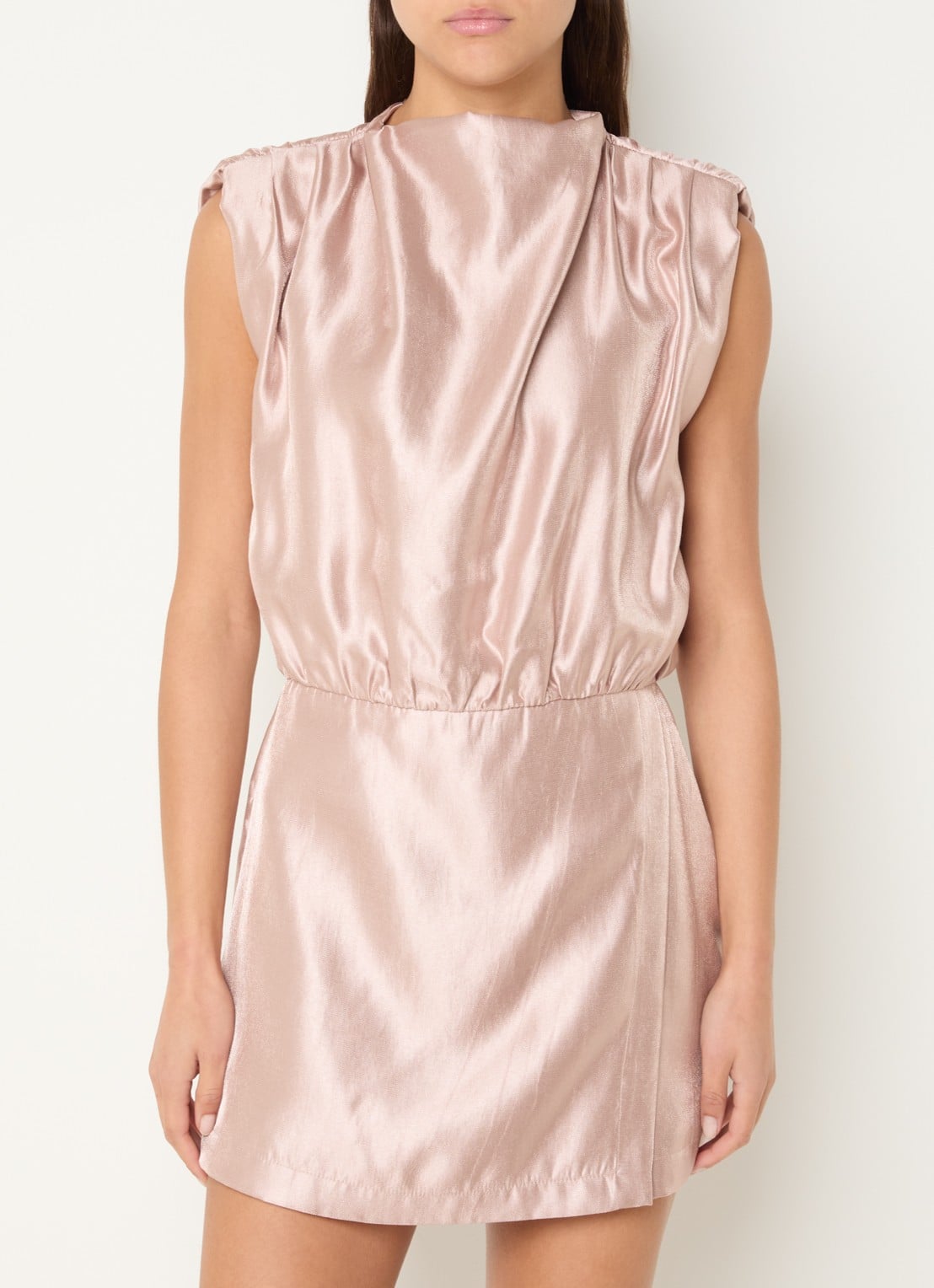 JOSH V Lira playsuit van satijn met plooidetail - detail 2 oudroze