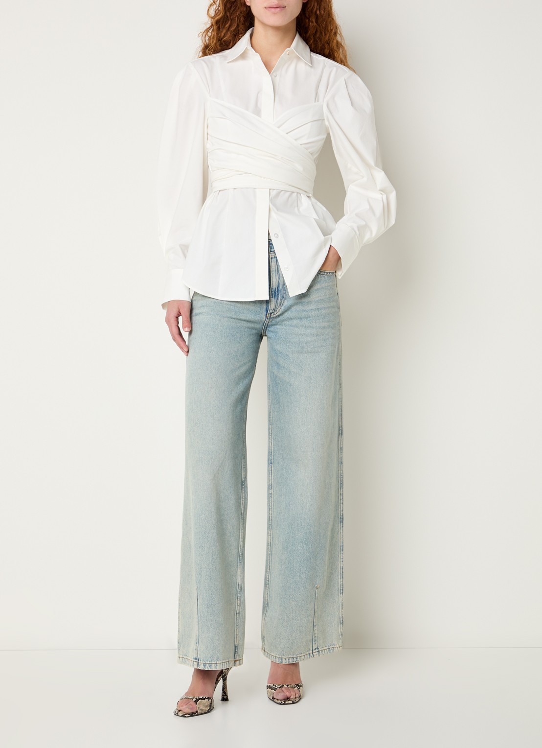 JOSH V Luann blouse met gestrikt detail - voorkant 2 gebroken wit