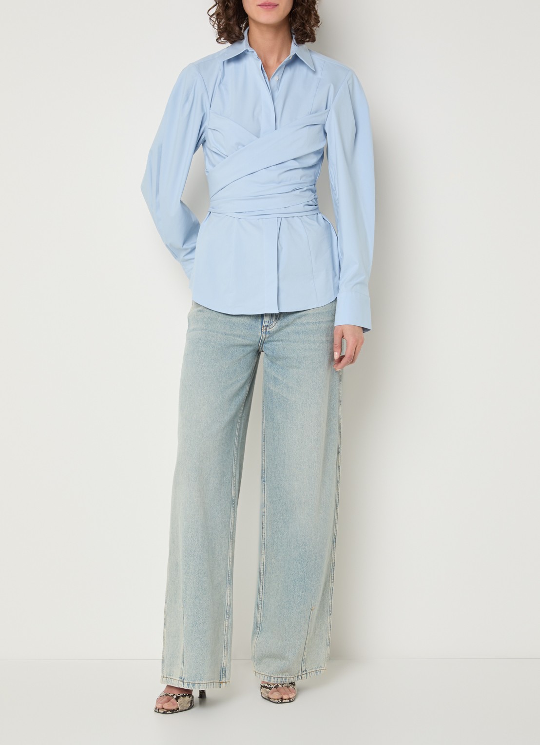JOSH V Luann blouse met gestrikt detail - voorkant 2 lichtblauw