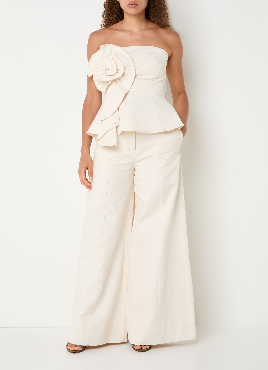 JOSH V Maureen high waist wide leg jeans met ceintuur - voorkant 4 creme