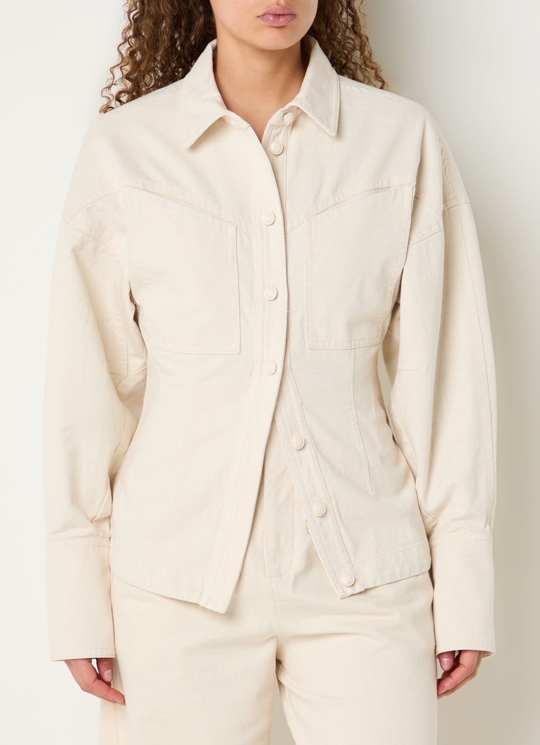JOSH V Micah blouse van denim met borstzakken - detail 2 ivoor